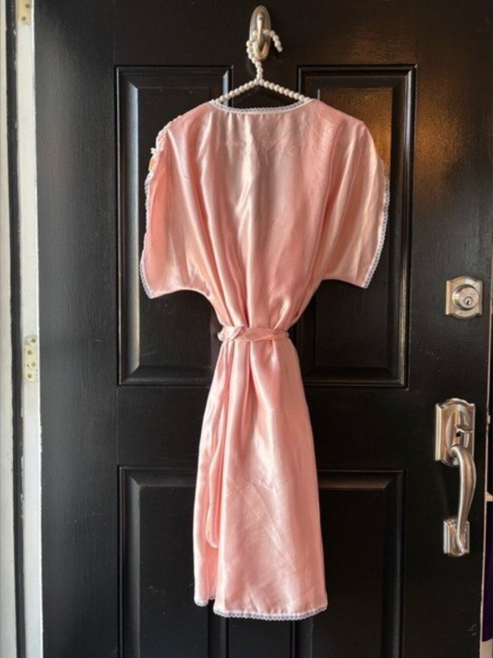 VTG Nicole Peach Pink Satin Lace Teddy Bodysuit Robe Set Size S/M - Picture 10 of 15